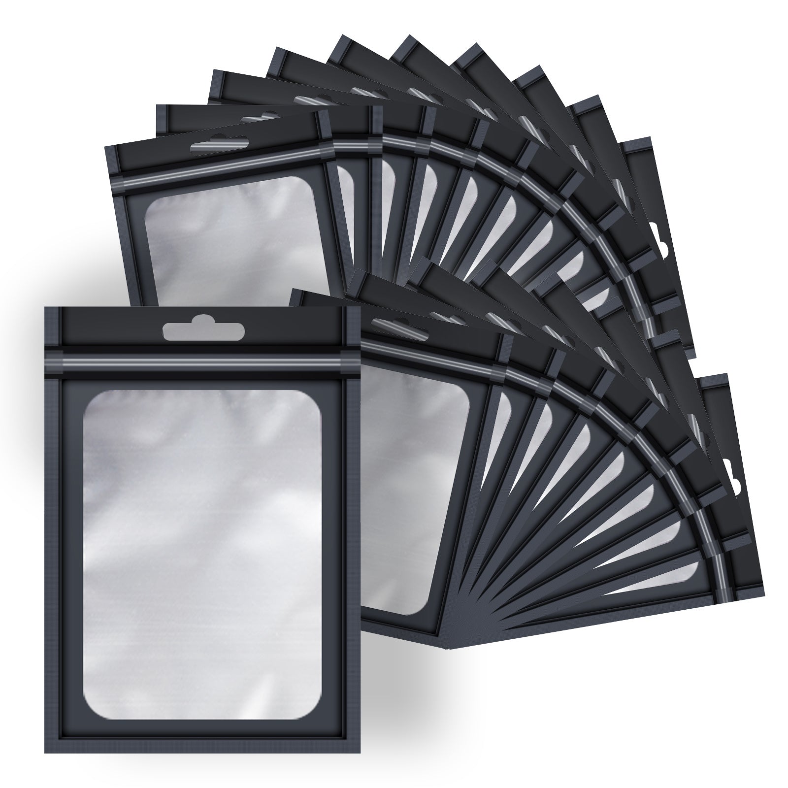 100-Pack Holographic Zipper Lock Resealable Bags, Moisture-Proof Aluminum Foil Polyester Film Flat Transparent Window Pouch for Electronics/Jewelry/Cosmetics Organization, 4 Size Options, Non-food contact