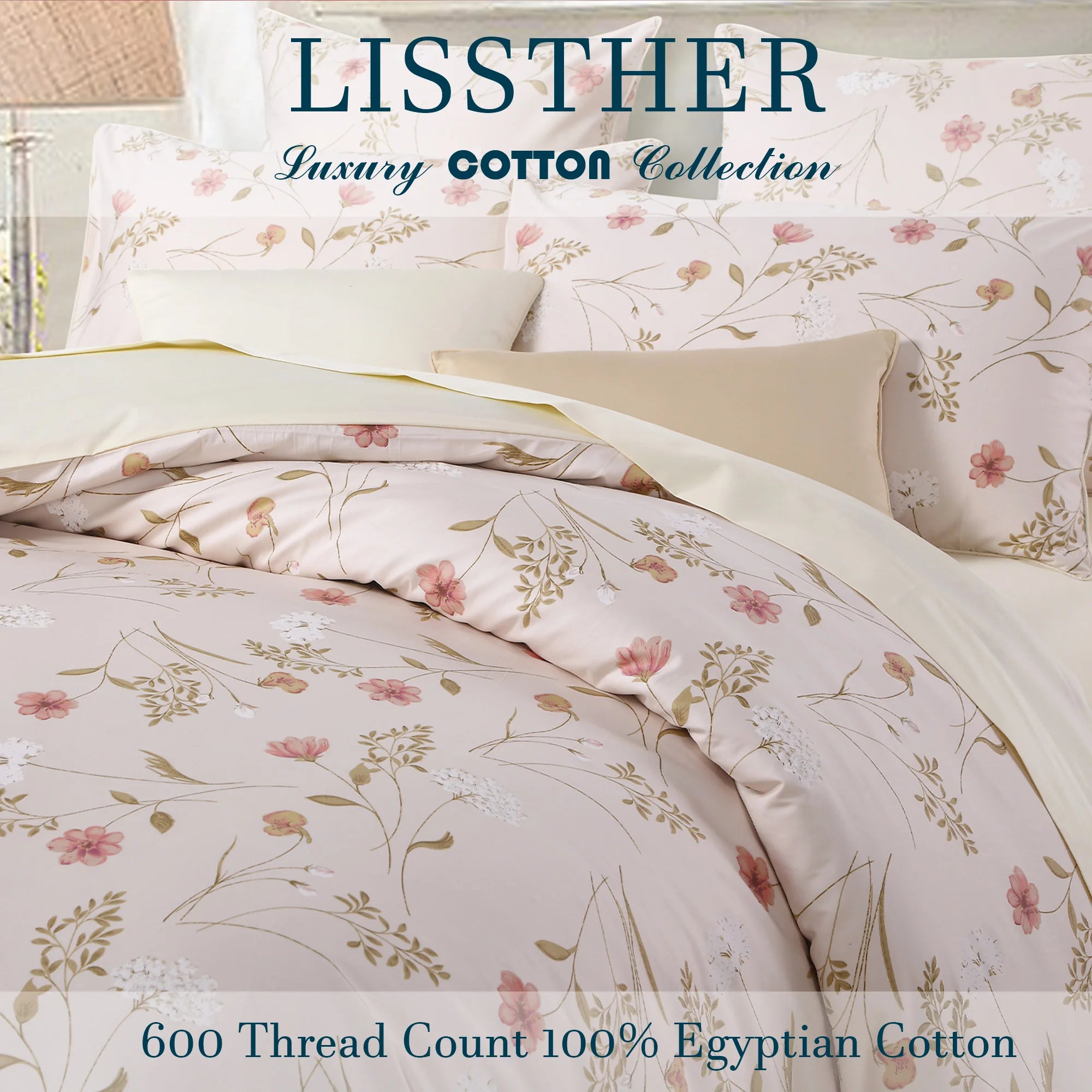 3pcs 600TC 100% Egyptian Cotton Duvet Cover Set, Elegant Shabby Chic Floral, Soft Skin-Friendly (No Inserts)