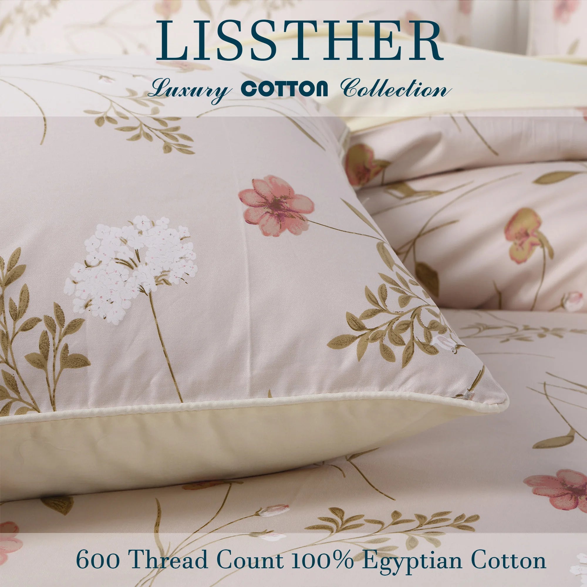 3pcs 600TC 100% Egyptian Cotton Duvet Cover Set, Elegant Shabby Chic Floral, Soft Skin-Friendly (No Inserts)