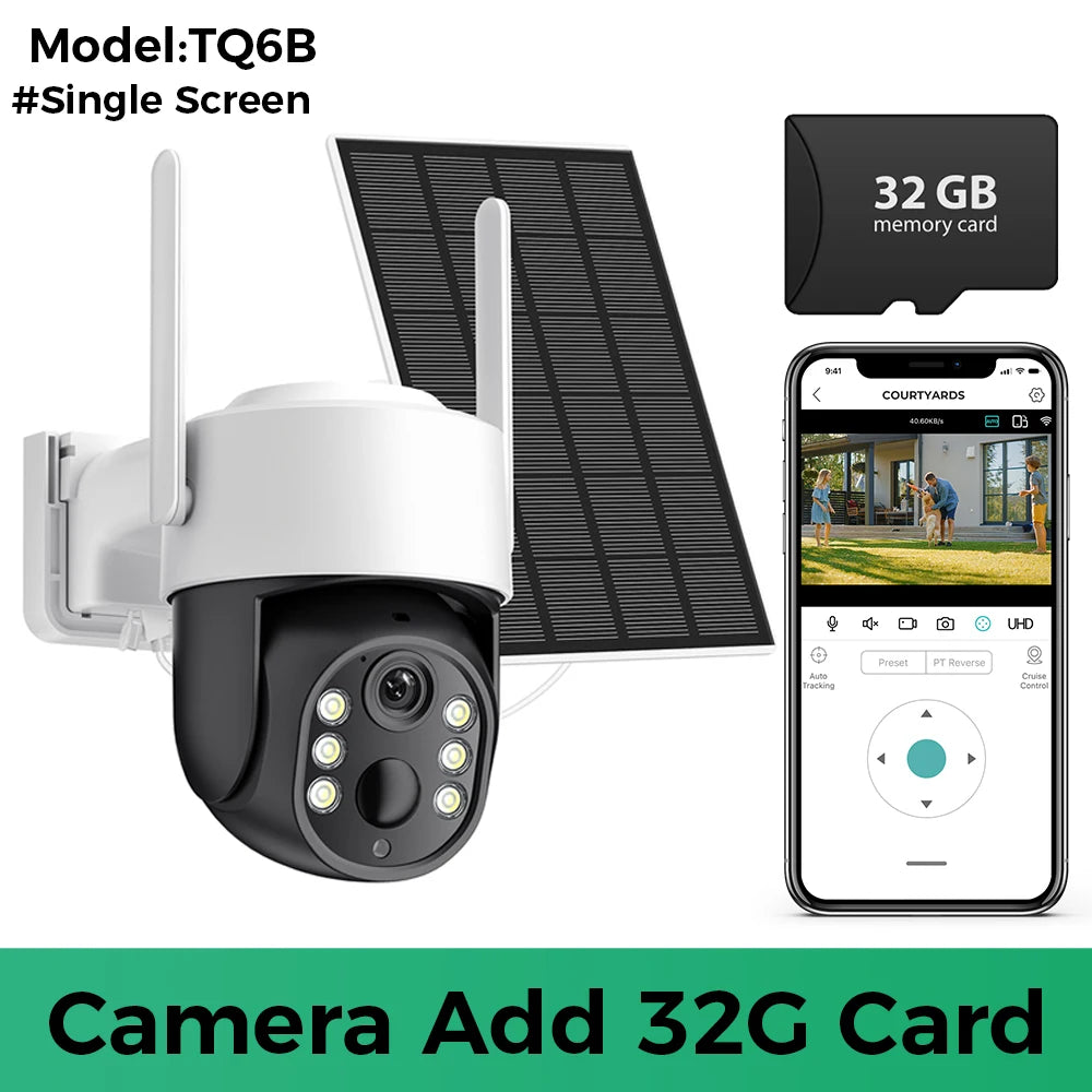 8MP 4K Outdoor Solar Wireless Surveillance Camera PTZ Wifi Camera PIR Human Detection Solar Pannel Charging Battery Camera ICSEE
