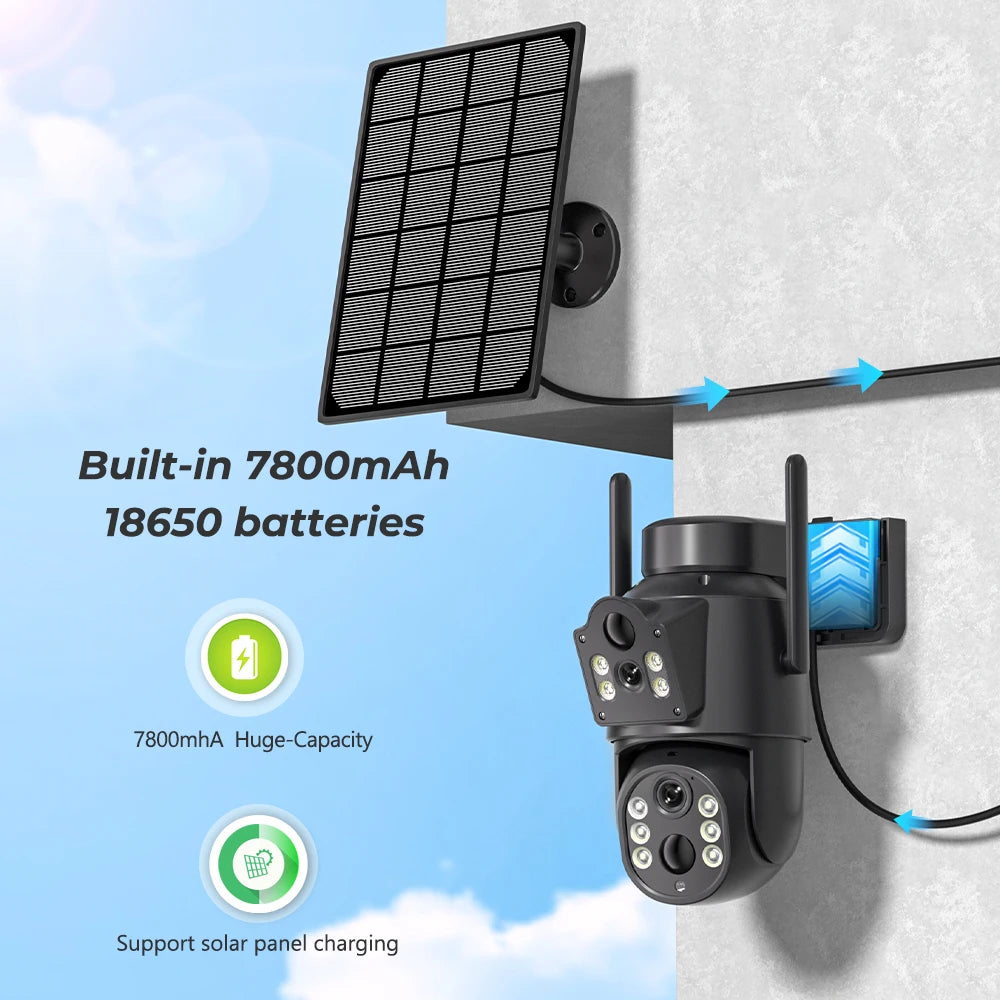8MP 4K Outdoor Solar Wireless Surveillance Camera PTZ Wifi Camera PIR Human Detection Solar Pannel Charging Battery Camera ICSEE
