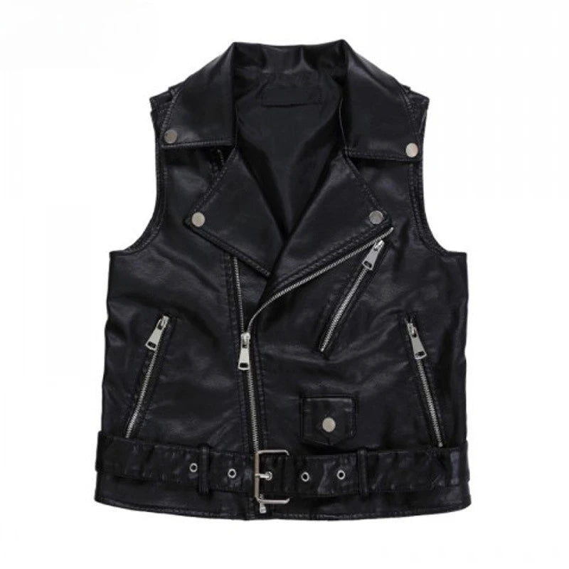 Autumn New Leather Vest Women's Short Sleeveless Leather Jacket PU Shoulder Cut Small Belt Leather Jacket
