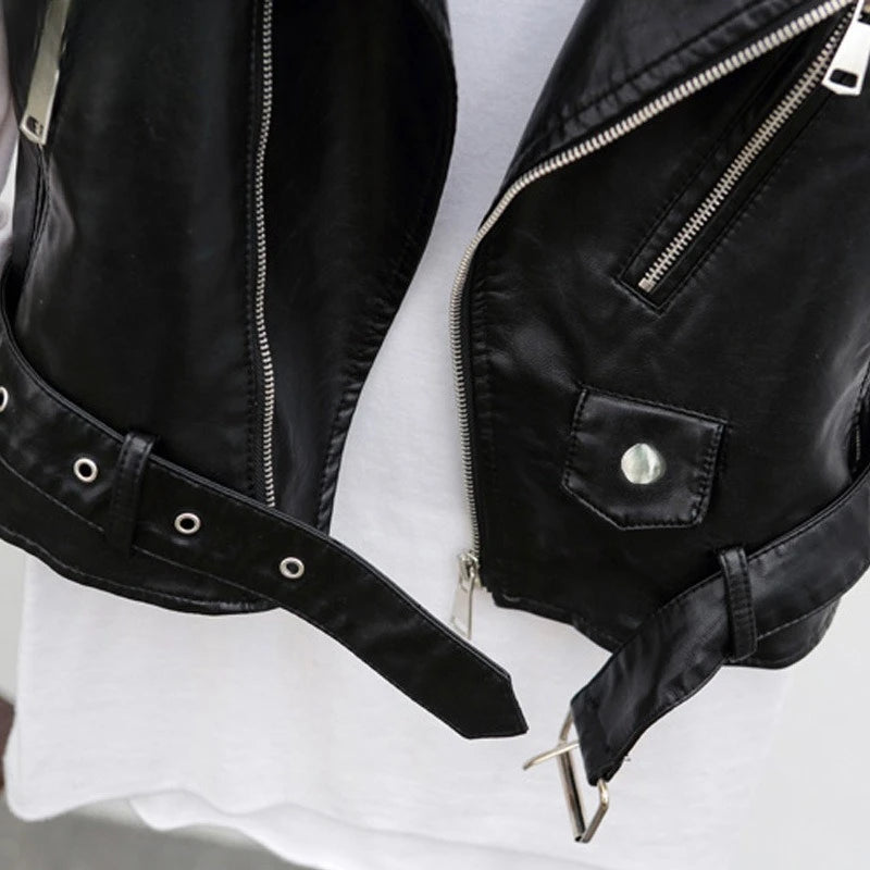 Autumn New Leather Vest Women's Short Sleeveless Leather Jacket PU Shoulder Cut Small Belt Leather Jacket