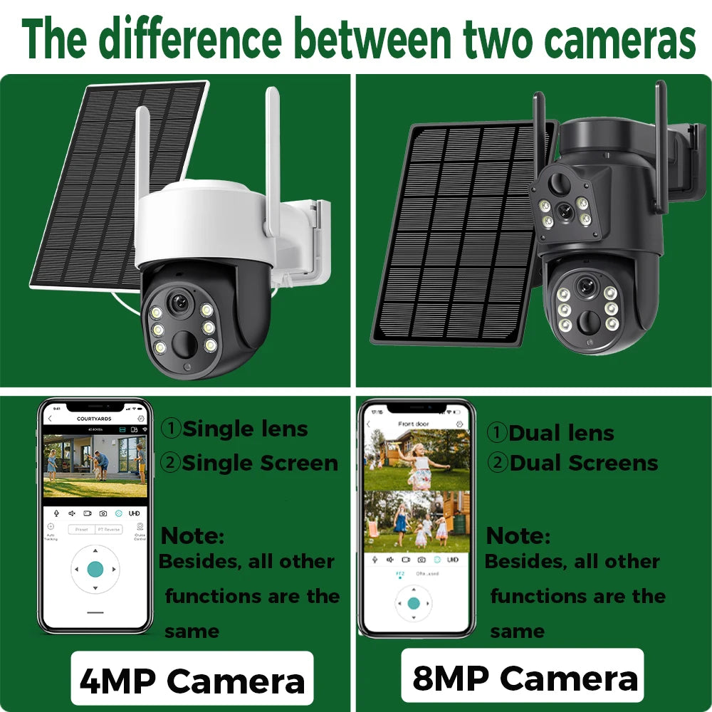 8MP 4K Outdoor Solar Wireless Surveillance Camera PTZ Wifi Camera PIR Human Detection Solar Pannel Charging Battery Camera ICSEE