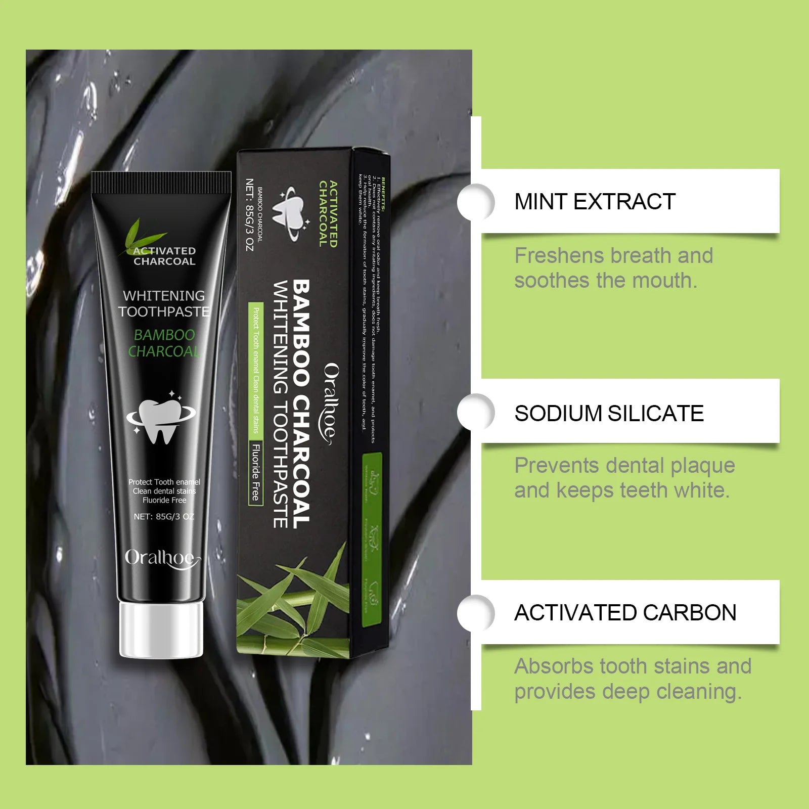 Bamboo Charcoal Deep Teeth Yellowing Toothpaste Cleans  Stains Tartar Removes Bad Breath Brightens Oral Care 85g Bamboo Charcoal